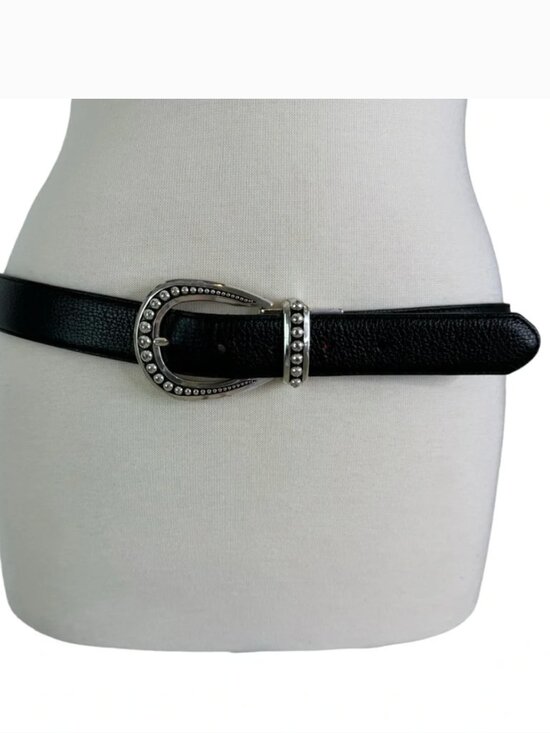 Brighton Really Tough Reversible Belt L Leather Silver Buckle Black Gray main image 7